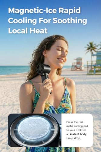 Portable Handheld Turbo Fan with Cooling Plate and Retractable USB-C Cable, 6000mAh Rechargeable, Powerful 100-Speed Wind, LED Display,135° Adjustable, Summer Essential for Travel/Outdoor/Office - color: Black