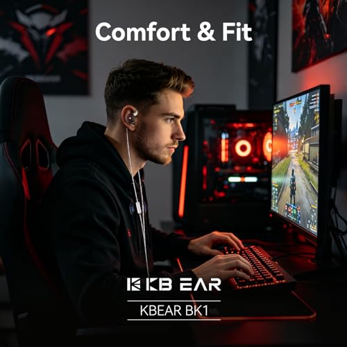 2026 Latest erabuds,KBEAR BK1 Wired Gaming Earbuds,10mm Single DD in Ear Monitor,HiFi Headset Wired Earbuds IEM Earphones with Detachable Cable for Gaming/Music/Video (White, 3.5 with mic) - color: F