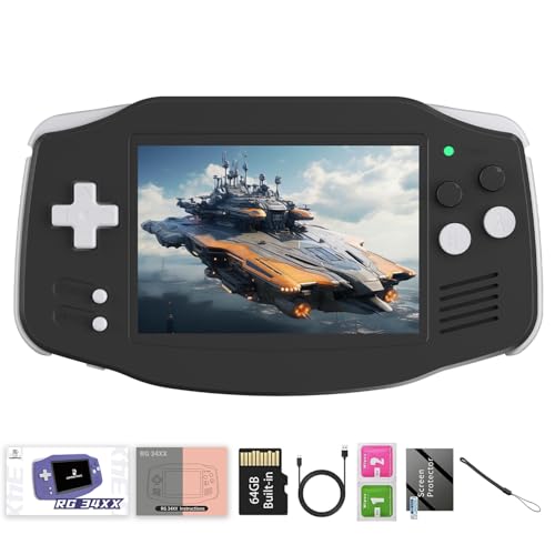 RG34XX Retro Handheld Game Consoles Classic Retro Gaming Console 64G Card Preloaded Games 5000+ rg34xx Portable Gaming Console Linux 64-bit 3500mAh Battery WiFi Bluetooth HD and TV Output Black - style: Black
