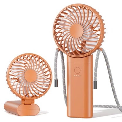 HandFan 2026 𝐔𝐩𝐠𝐫𝐚𝐝𝐞𝐝 Handheld Fan, Hands Free Necklace Fan with lanyard, 8000𝐦𝐀𝐡, 38 Hours Cooling Runtime,180° Foldable (Orange) - color: Clear‑Blade Orange
