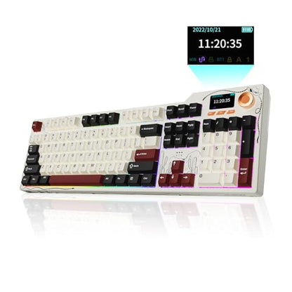 Ajazz AK35I V4 Full Size Wireless Mechanical Keyboard with 1.14" Color Screen & Knob, Tri-Mode Gasket Hot Swappable Gaming Keyboard, 10000mAh Battery, RGB, Black Red - color: Black Red