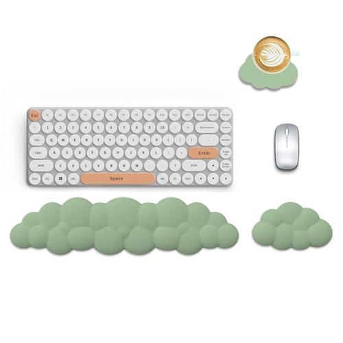 Cloud Keyboard Wrist Rest Mouse Pad Set, PU Leather Memory Foam Wrist Cushion Support, Mouse Wrist Pad, Non-Slip Wrist Support for Home, Office, Green Cloud - color: Green Cloud