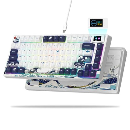 Womier SK80 75% Keyboard with Color Multimedia Display Gaming Keyboard | Creamy Sound Mechanical Wired Hot Swappable Gasket RGB Custom Key board, Pre-lubed Stabilizer for Mac/Win, White Kanagawa - color: Kanagaa White