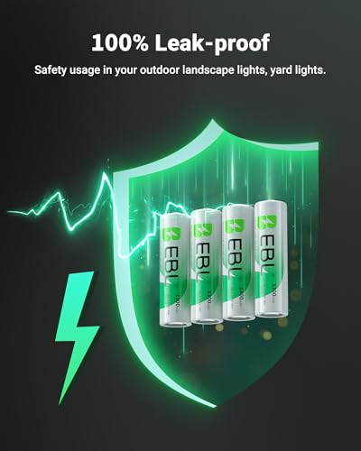 EBL Solar AA Battery Rechargeable Batteries for Solar Lights, 12 Pack | 1300mAh NIMH Pre-Charged 1.2V Mercury-Free, 1200 Cycles for Outdoor Garden Landscaping String Lights - size: Pack of 12 AA, style: AA