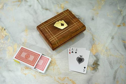 Playing Cards Holder, Handmade Wooden Card Storage Box with Brass Inlay Design, Anniversary Birthday Gifts Made in India (Design 5) - color: Design 5