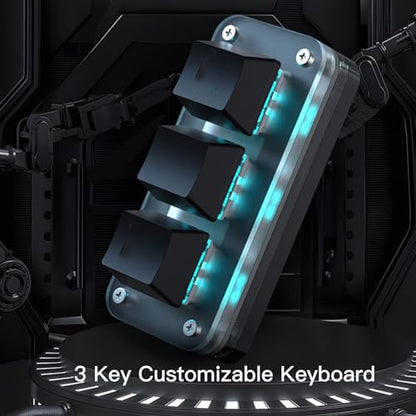3 Keys Macro Mechanical Keypad, One Handed Programmable Keypad, Blue Switch, RGB Backlight, USB Customized Select All Cut Copy Paste Macro Pad for Work Games