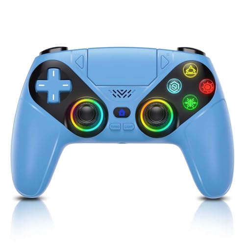 Nonbliep RGB Wireless Controller for PS5/PC, Bluetooth Controller with Turbo, Macro, 6-Axis Motion Control, Dynamic Vibration, 3.5mm Audio Jack, 1000mAh Battery, Speaker (Blue) - color: Blue