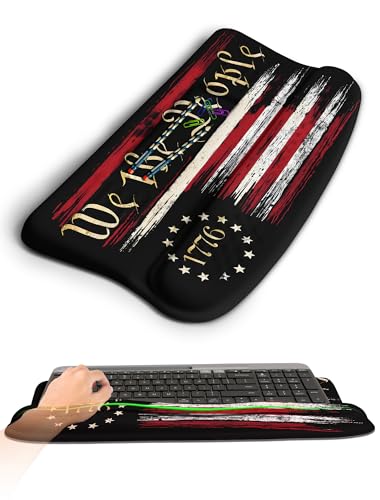 Ergonomic Wave Wrist Rest with Keyboard Stand, Cushioned Palm Rest, Comfortable Integrated Memory Foam for Natural Typing and Relieve Wrist Pain, US Flag - color: Us Flag