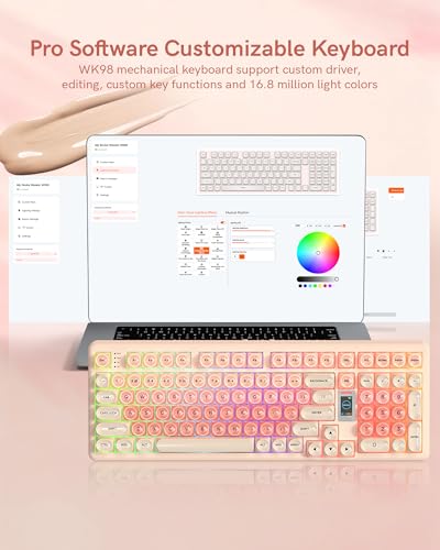 Keymatic Foundation Mechanical Keyboard,98% Pink Creamy Keyboard Gaming Keyboard,3 Mode with Multimedia Screen,RGB Backlit,Jelly MOA Profile keycaps for Win/Mac,Pink - color: Pink