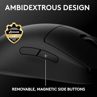 Logitech G PRO 2 Lightspeed Ambidextrous Wireless Gaming Mouse - Black | Symmetrical design, <4 customizable magnetic side buttons, USB-C charging, PowerPlay Wireless Charging Supported, For PC/Mac - color: Black