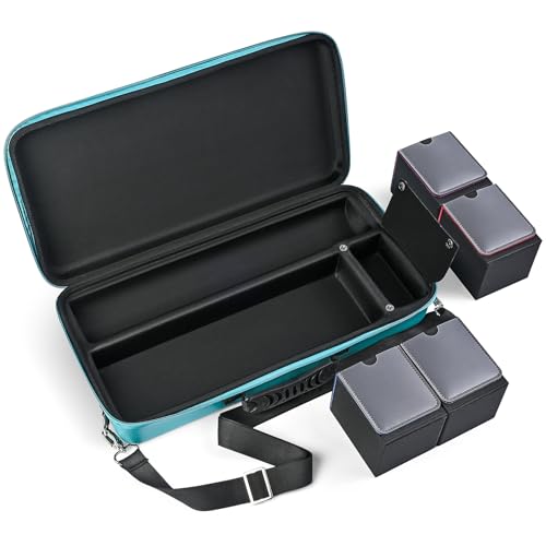 Playmat & Deck Box Carrying Case With 4 Deck Boxes, Rigid, Teal | 3 compartments for playmat, deck box & dice. Fits 14"-16" playmats. Adjustable shoulder strap & handle included. - color: Teal, size: Case