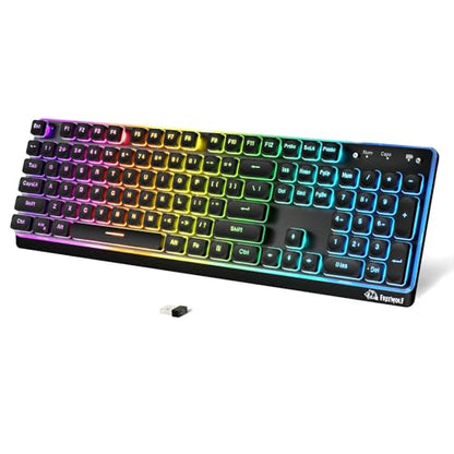 ZIYOU LANG M104 RGB Wireless Keyboard, Low-Profile Silent Membrane Keys, 2.4G Bluetooth USB Wired, Spill-Resistant, Rechargeable Full-Size 104-Key Keyboard for PC Mac, Black - color: Black