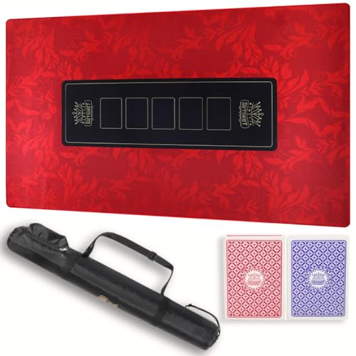 GUTSHOT Foldable Casino Quality Poker Mat | Water Resistant Poker Table Cloth, Soft Multi-Spandex | Waterproof, Noise-Free Gameplay | Includes Carrying Bag and 2 Gift Poker Card Packs - color: Red 47 X 27 Inch