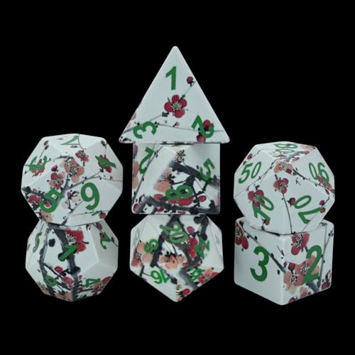 7-Piece Resin Polyhedral Dice Set with Chinese Ink Painting Plum Blossom Design for Tabletop RPG Games(Ink Painting Plum) - style: Ink Painting Plum