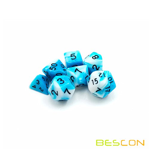 Bescon Mini Gemini Two Tone Polyhedral RPG Dice Set, 10MM Small Mini RPG Role Playing Game Dice D4-D20 in Tube, ICY Track - color: Icy Track