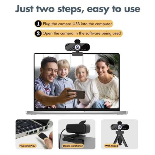 Tewiky Full HD Webcam with Built-in Microphone and Rotatable Tripod, 1080P Video and Wide Angle Camera, Privacy Cover, for Desktop PC or Laptop Computer - style: 1080P Webcam with USB Cable
