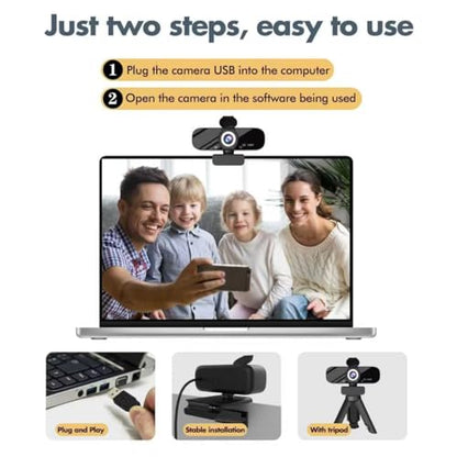 Tewiky Full HD Webcam with Built-in Microphone and Rotatable Tripod, 1080P Video and Wide Angle Camera, Privacy Cover, for Desktop PC or Laptop Computer - style: 1080P Webcam with USB Cable