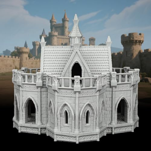 Fantasy Scenery Miniature Game Buildings - 25mm Scale Unpainted Gothic Manor with Dual Balconies, Large Stone TTRPG Terrain for Dungeons and Dragons Wargame - City Building 7 (AF1104 M) - color: Af1104 M City Building 7