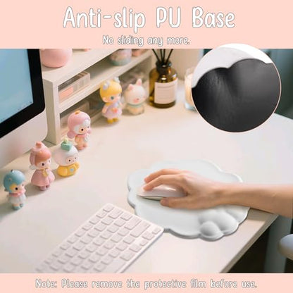 Mouse Pad Wrist Support, Cloud Mousepad with Memory Foam Wrist Rest, Non-Slip PU Base Gaming Leather Surface Mouse Pad for Home Office Laptop, White - color: White
