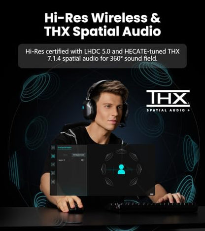 Edifier G5 MAX Gaming Headset, 305H Battery, THX Audio, Space Grey | 53mm Driver, AI Noise-Canceling Detachable Mic, RGB Lighting. Hi-Res Audio Wireless, Compatible with PC, Console & Mobile - color: space grey
