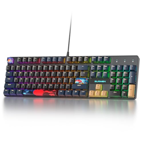 Full Size Mechanical Keyboard, Creamy Keyboard with Number Pad, 104 Keys Wired Gaming Keyboard with Red Switch, RGB Backlit for PC Laptop - color: Blue Samurai B