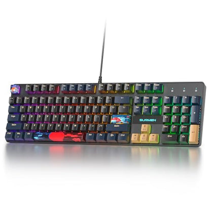 Full Size Mechanical Keyboard, Creamy Keyboard with Number Pad, 104 Keys Wired Gaming Keyboard with Red Switch, RGB Backlit for PC Laptop - color: Blue Samurai B
