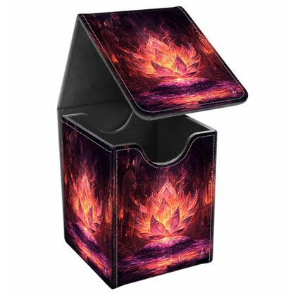 Card Deck Box, Card Storage Box Fits 100+ Single Sleeved Cards, Large Capacity PU Leather Card Storage Box with Strong Magnet for Magic Commander TCG/CCG, Magic Lotus - color: Magic Lotus