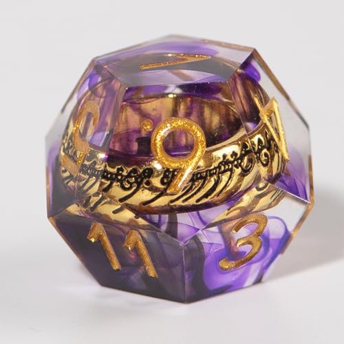 Magic Ring DND Dice Set Resin 7Pcs Dice DND with an Iron Box for DND; COC; Role Playing dice Games and Board Games Gift (Purple) - color: Ring Purple