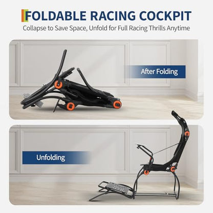 Racing Wheel Stand,Foldable Racing Simulator Cockpit for g923/g920/g29, Steering Wheel Stand & Foot Pedal Angle Adjustable,Sim Racing Cockpit for Thrustmaster t248p, Fanatec, Hori, Mad Catz. - size: 70.9x33.1x37.4in