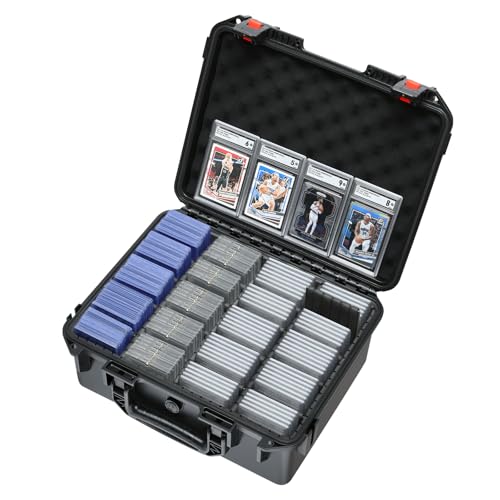 Graded Card Case Storage Box: Trading Card Storage Box with 12 Dividers | Waterproof Hard Slab Case for Toploader PSA BGS SGC Sports Baseball Football Basketball Magnetic, Holds 800+ Top Loaders - color: Extra Large Black