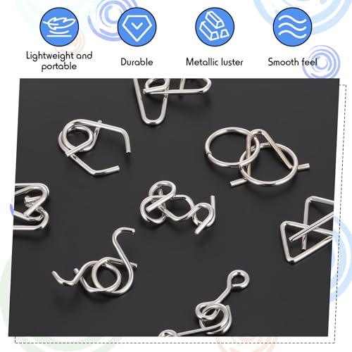 Metal Wire Puzzle Set of 8 with Pouch, Brain Teaser Puzzles IQ Test Ring Disentanglement Unlock Interlock Game Trick Metal for Party Favor Challenge(C Style) - style: C Style