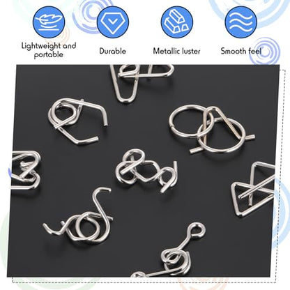 Metal Wire Puzzle Set of 8 with Pouch, Brain Teaser Puzzles IQ Test Ring Disentanglement Unlock Interlock Game Trick Metal for Party Favor Challenge(C Style) - style: C Style