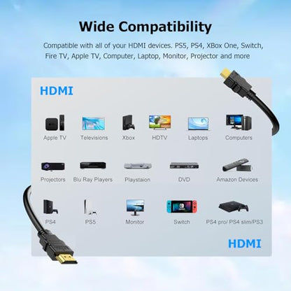 6.6FT HDMI Cable 20-Pack, Shielded 4K HDMI Cord, Gold-Plated HDMI to HDMI Cable 120Hz ARC&CL3 Rated, HDCP 2.2, 3D HDR| for Docking Station, PC,Monitor, Switch, Splitter, PS5, PS4, Xbox, TV, Soundbar - size: 6.6 ft