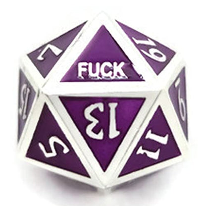 Metal D20 F Dice Critical Fail F 20 Sided Die Set DND Number Role Playing Game Dungeons and Dragons D&D Black Silver Red Blue Gold Copper Purple Green Pink White (Single Dice, Purple and Silver) - color: Purple and Silver, style: Single Dice