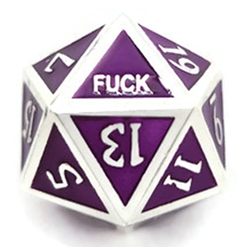 Metal D20 F Dice Critical Fail F 20 Sided Die Set DND Number Role Playing Game Dungeons and Dragons D&D Black Silver Red Blue Gold Copper Purple Green Pink White (Single Dice, Purple and Silver) - color: Purple and Silver, style: Single Dice
