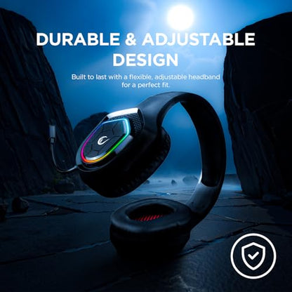 Rampage RM-K90 Wired Gaming Headset with Microphone – RGB Headphones with Mic, 50mm Drivers, Noise-Canceling for PC, PS4, PS5 & Laptop Gaming - color: Black