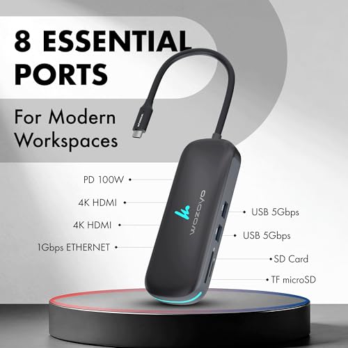 Type C 8 in 1 Wozoyo Docking Station with Dual USB 5Gbps, Dual 4K HDMI, Gigabit Ethernet, SD & TF Card Reader, PD 100W, USB-C Hub, Compatible with Thunderbolt 4, macOS, Windows, Android & iOS - style: 8-in-1