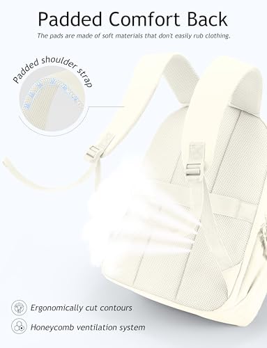 Uselike Travel Backpack for Women, 15.6 Inch Laptop Backpack, Quilted College Bookbag, Cute Work Backpacks, Water Resistant (Beige) - color: Beige