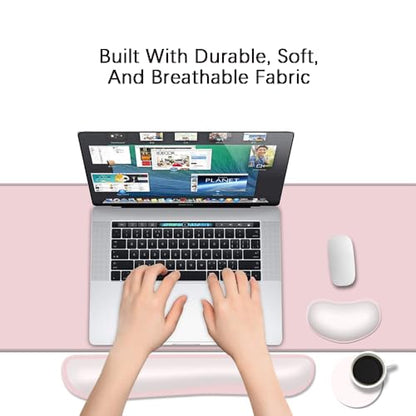 Desk Mat, Large Gaming Mouse Pad with Wrist Rest, 4 in1 XXL Mouse pad+Keyboard Wrist Rest+Mouse Pad Wrist Support+Cup Coaster Set, Ergonomic Desk Pad for Home Office, Pink - color: Pink