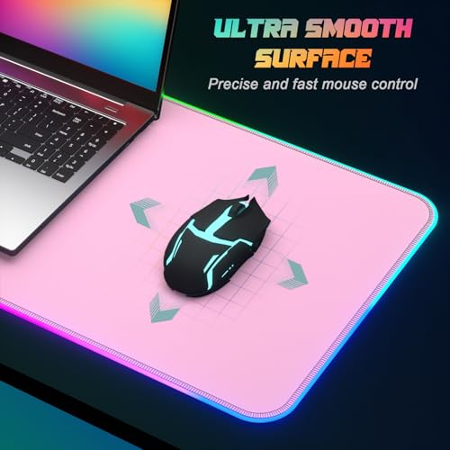 ITNRSIIET RGB Gaming Mouse Pad, Full Desk XL Extended Large Gaming Mousepad, 12 Lighting Modes 30% Thicker Big LED Desk Mat for Gamers, 32 x 12 inches, Pink - color: Pink