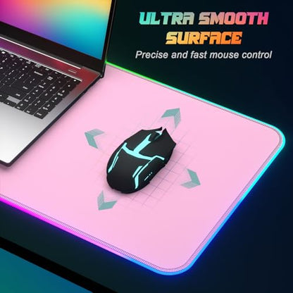 ITNRSIIET RGB Gaming Mouse Pad, Full Desk XL Extended Large Gaming Mousepad, 12 Lighting Modes 30% Thicker Big LED Desk Mat for Gamers, 32 x 12 inches, Pink - color: Pink