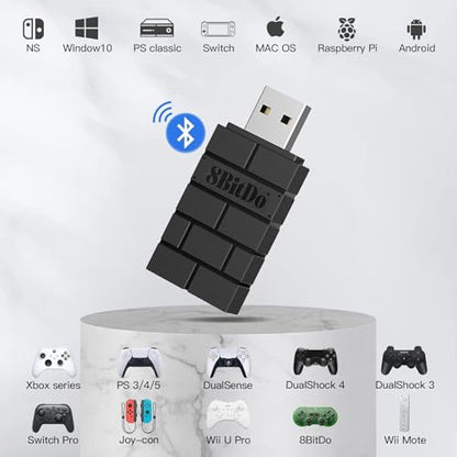 8BitDo Wireless USB Adapter 2 for Switch/Switch 2/Pro Controller, Windows PC, Mac & Raspberry Pi, Compatible with Xbox Series X & S, Xbox One Bluetooth, PS5 Controller-Black，OTG Cable - color: USB Adapter2-Black+OTG