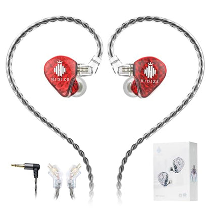 Hidizs MS1 Galaxy IEM Gaming Earphones - Dual Magnetic Engine for Immersive Gaming Sound Wired Earbuds/Inline Mic/Detachable 2-Pin Cable, 3.5mm Plug - color: Red, size: No Mic