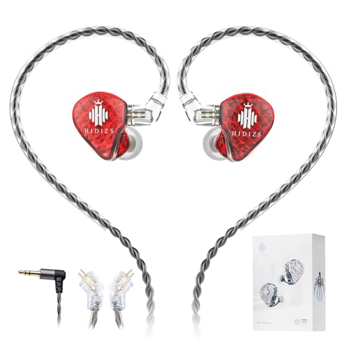 Hidizs MS1 Galaxy IEM Gaming Earphones - Dual Magnetic Engine for Immersive Gaming Sound Wired Earbuds/Inline Mic/Detachable 2-Pin Cable, 3.5mm Plug - color: Red, size: No Mic