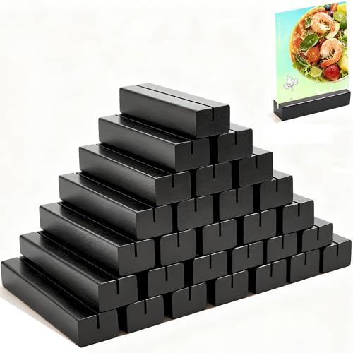 Black Wooden Place Card Holders 30Pcs, A6 Wood Menu Photo Holders | Black Wooden Place Card Holders 30Pcs, A6 Wood Menu Photo Holders, Table Number Holder Stands for Weddings and Parties - size: 30 Pcs-Black- Slots 2mm