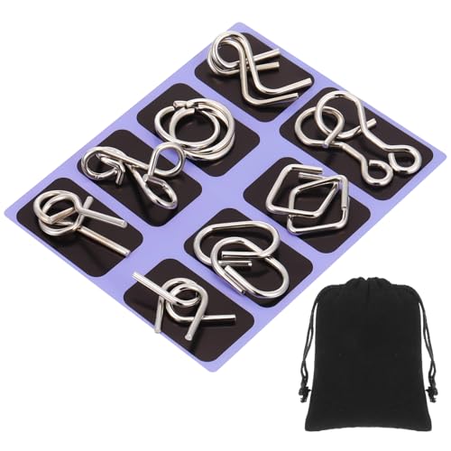 Metal Wire Puzzle Set of 8 with Pouch, Brain Teaser Puzzles IQ Test Ring Disentanglement Unlock Interlock Game Trick Metal for Party Favor Challenge(D Style) - style: D Style