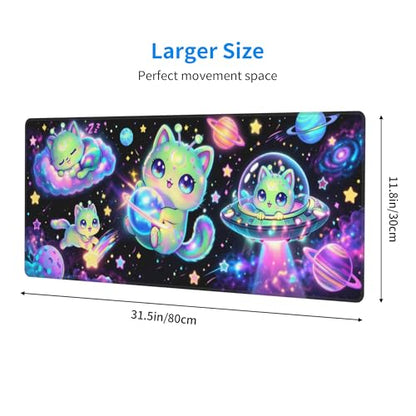 Alien Cat Gaming Mouse Pad Extended Large Mouse Mat 31.5 X 11.8 Inch Nonslip Rubber Base Long Desk Pad Stitched Edges Mousepad Mice Pad for Office Home Game - color: Alien Cat