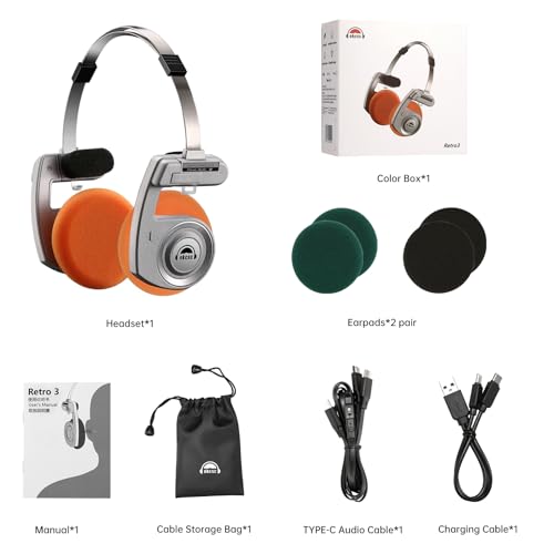 okcsc Classic Retro Headphones, Retro Style, BT Wireless On-Ear Headsets, Ultra Lightweight Retro Headsts/40mm Class Composite Film/80s 90s Design/BT 5.3 & Wired Two Connection Modes, BT/Silver - color: Silver, size: Bluetooth