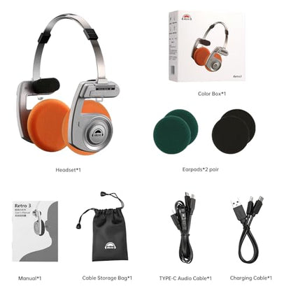 okcsc Classic Retro Headphones, Retro Style, BT Wireless On-Ear Headsets, Ultra Lightweight Retro Headsts/40mm Class Composite Film/80s 90s Design/BT 5.3 & Wired Two Connection Modes, BT/Silver - color: Silver, size: Bluetooth