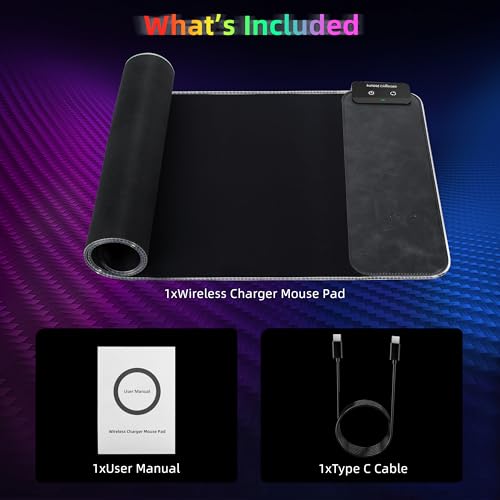 Gaming Mouse Pad, Wireless Charging Mouse Pad Gaming, 31.5"x11.8" Large RGB Desk Mat for Laptop/Computer/Keyboard, 9 Light Modes, Waterproof Smooth Surface, Non-Slip Base, Black - color: Black+RGB